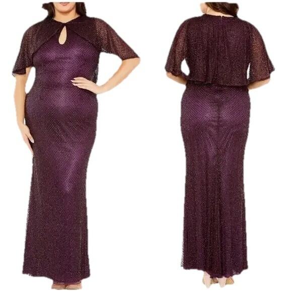 Mac Duggal Dresses & Skirts - MAC DUGGAL 5948 Beaded Cape Sleeve Gown Amethyst Size 20W Formal Wedding